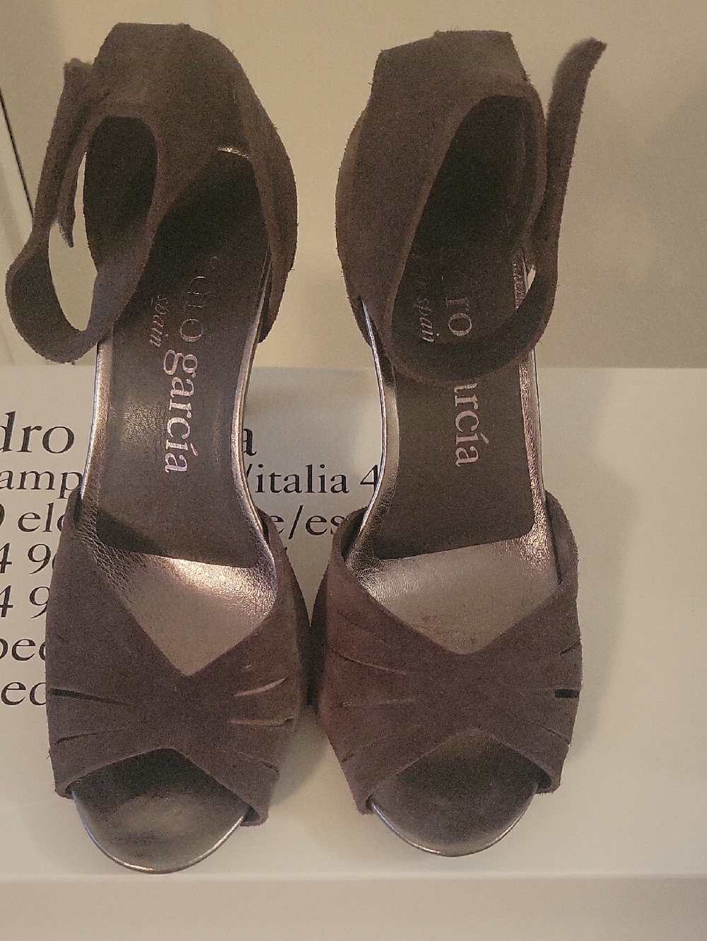 Pedro Garcia Gray Suede Peep-Toe Ankle-Strap Heels